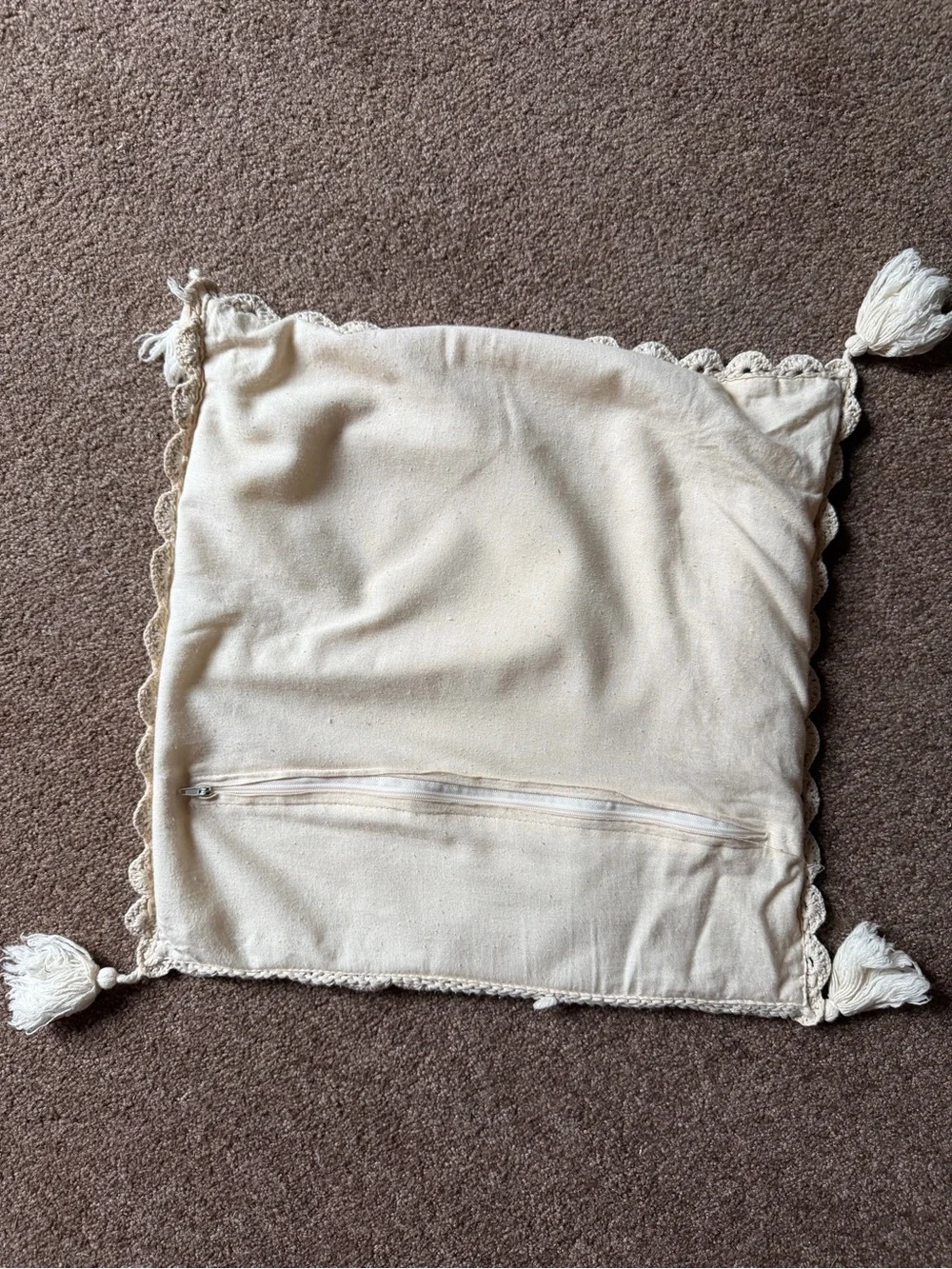 Cream Knit Tassel Pillow Covers - Unbranded
